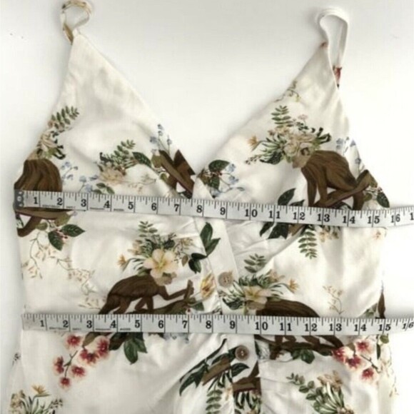 Farm Rio Dress L Ivory Floral Exotic Monkey Print Mini Brazil Tropical - Picture 5 of 12